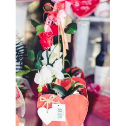 Composición Orquídea artificial y Rosa eterna