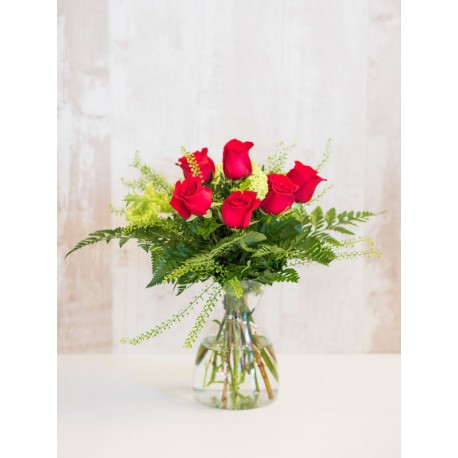 6 rosas rojas tallo largo